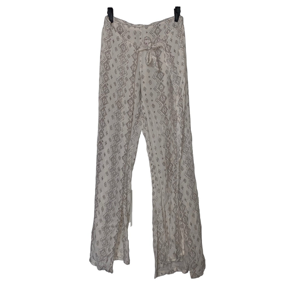 No Boundaries Pants - Juniors No Boundaries Boho Wide Leg Wrap Pants Size L Cream with Brown Accents